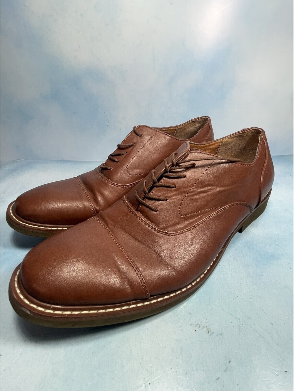 GUESS Mens 10 Brown Faux Leather Lace-Up Dress Shoes Vintage Oxford Loafers